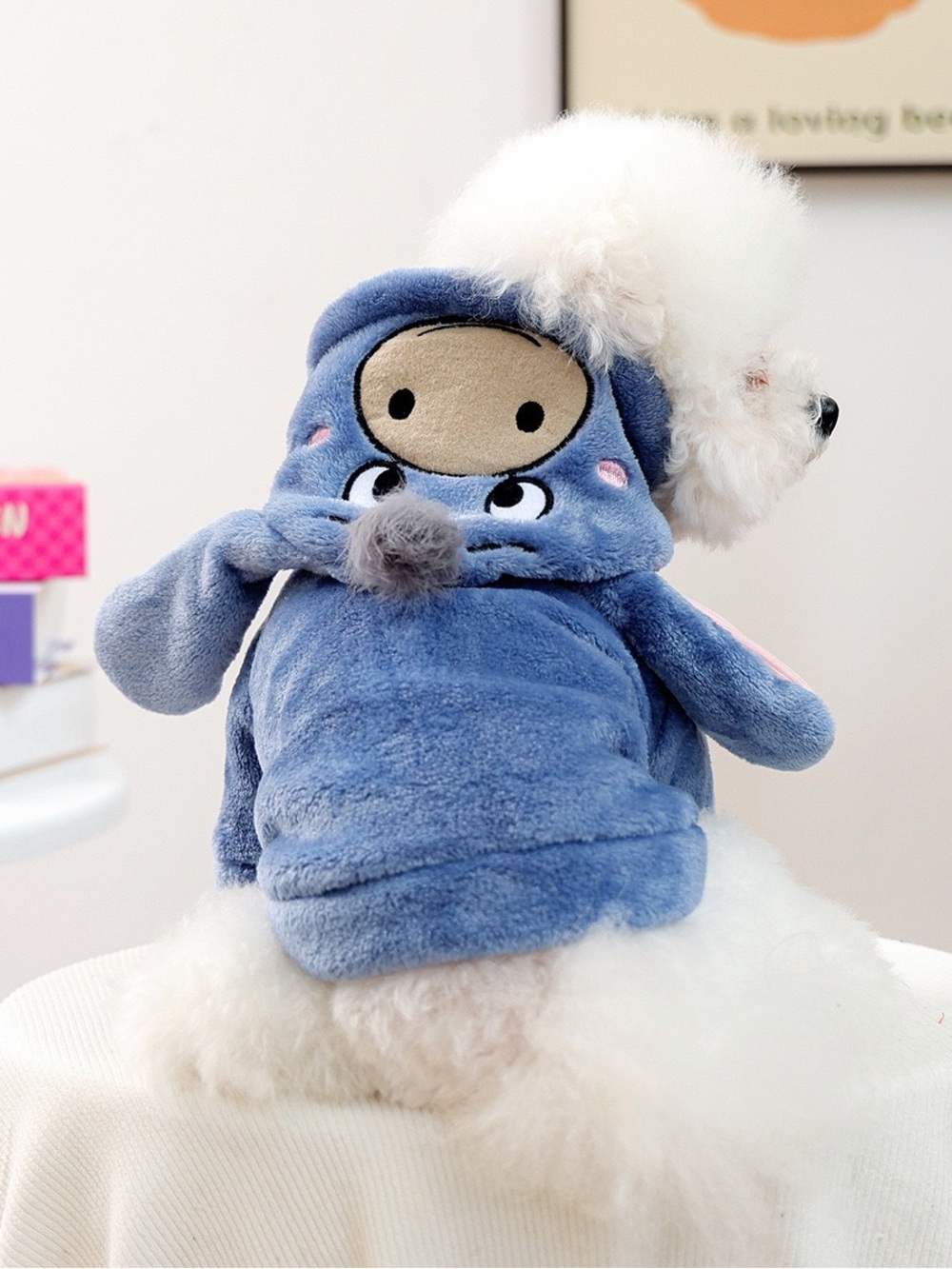 Plush Blue Eeyore-Style Dog Hoodie - Soft Pet Costume/fleece winter dog sweater - Picture 2 of 8